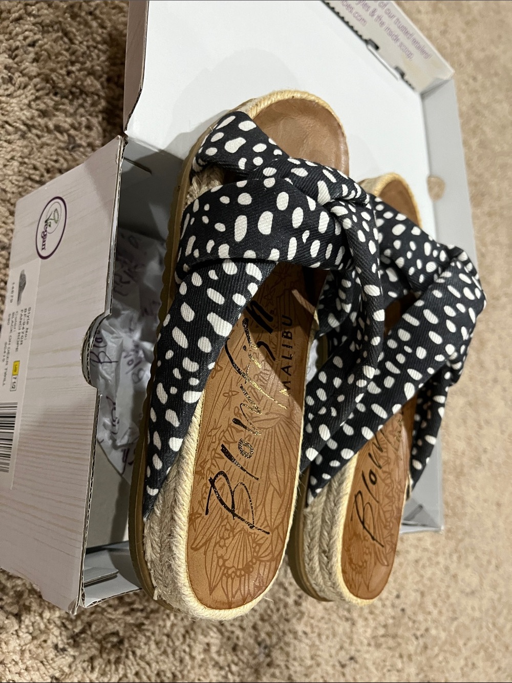 Blowfish Black and White Polka Dot Knot Espadrille Slide